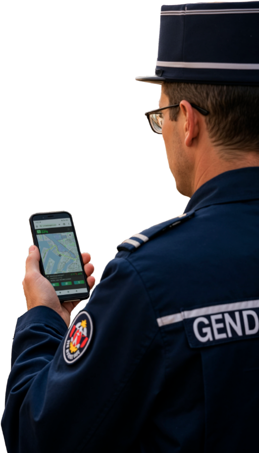 Gendarme utilisant l'application balisesGPS